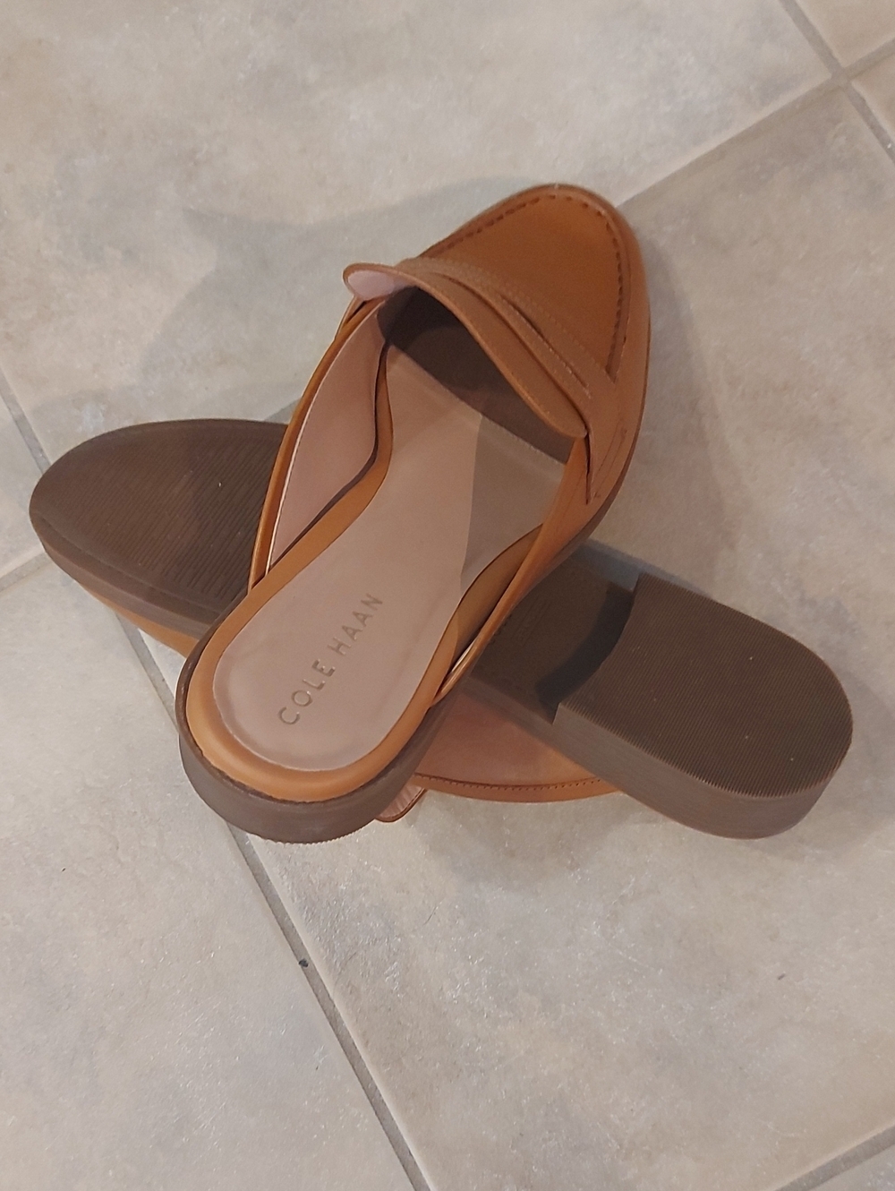 Cole Haan Tan Leather Slip-On Mule Loafers